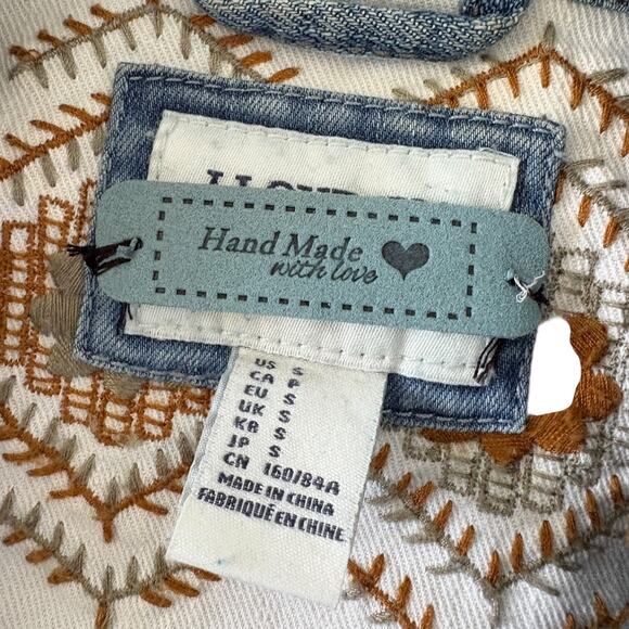 Upcycled Denim Plaid Jacket Star Patch Grunge Western Boho Fall Layer S Rustic - Picture 6 of 7